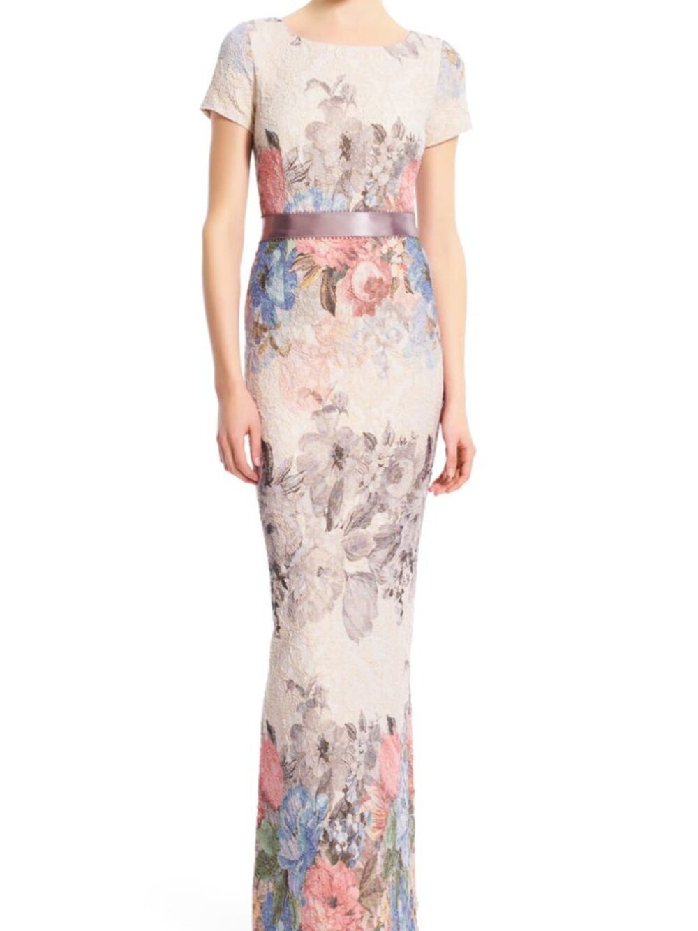Adrianna Papell Metallic Floral Jacquard Maxi Dress Women 8